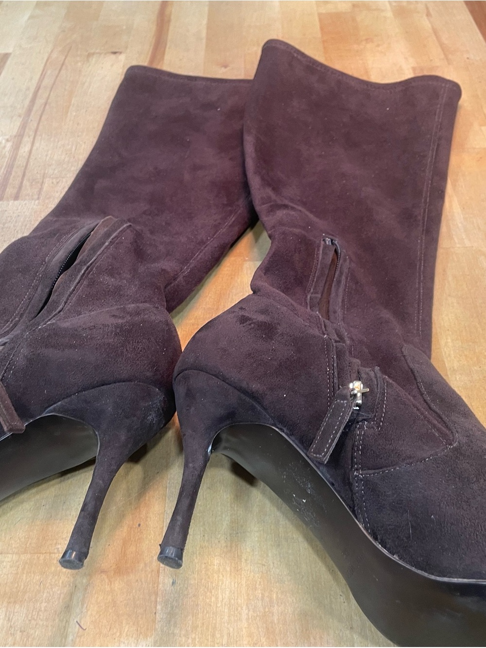 Nine West Dark Brown Suede Knee-High Stiletto Boots